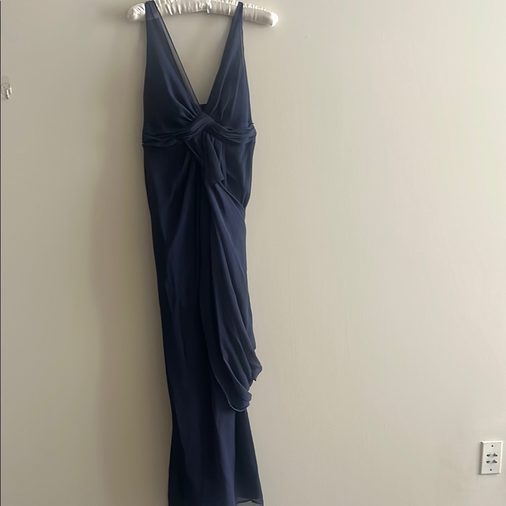 White by Vera Wang Bridesmaid Valentina Chiffon Column Gown in Navy SIze 4 - Picture 2 of 5
